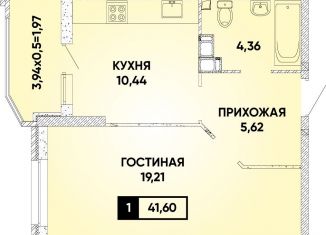 Продажа однокомнатной квартиры, 41.6 м2, Краснодар, микрорайон Достояние