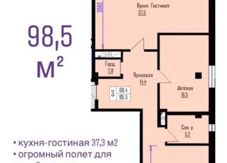 Продажа 2-ком. квартиры, 98 м2, Нальчик, район Молодёжный