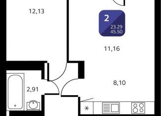 Продаю 2-ком. квартиру, 45.5 м2, Уфа, Кремлёвская улица, 50/1, ЖК Черника