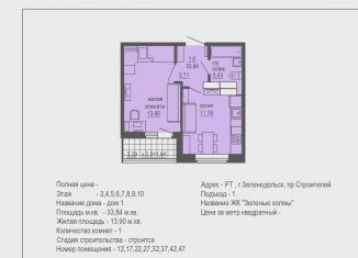Продаю 1-комнатную квартиру, 33.8 м2, Татарстан