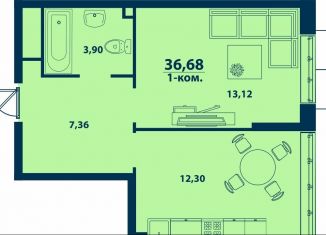 Продам 1-ком. квартиру, 36.7 м2, Уфа, Ленинский район