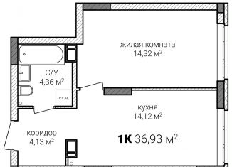 1-комнатная квартира на продажу, 36.9 м2, Нижний Новгород, Советский район