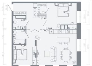 Продажа 2-ком. квартиры, 84.8 м2, Казань, Вахитовский район