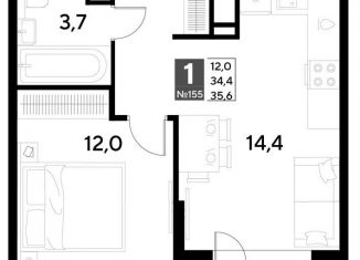 Продается однокомнатная квартира, 35.6 м2, Омская область