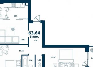 Продажа 3-ком. квартиры, 63.6 м2, Республика Башкортостан