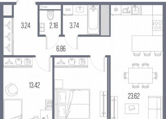 Продажа 2-ком. квартиры, 67.5 м2, Санкт-Петербург, метро Василеостровская