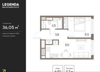 Продажа 1-ком. квартиры, 36.1 м2, Санкт-Петербург, метро Василеостровская