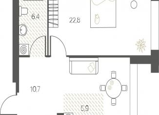 Продаю 1-комнатную квартиру, 56.8 м2, Тюмень, Первомайская улица, 8