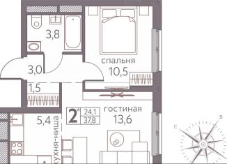 Продается двухкомнатная квартира, 37.8 м2, Пермь, ЖК Погода, Серебристая улица, 3