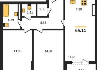 Продаю 2-ком. квартиру, 65.1 м2, Воронеж, Центральный район