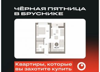 1-комнатная квартира на продажу, 40.1 м2, Новосибирск, улица Аэропорт, 88, ЖК Авиатор