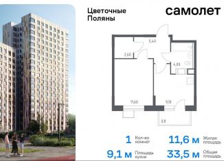 Продажа 1-ком. квартиры, 33.5 м2, деревня Середнево, жилой комплекс Цветочные Поляны Экопарк, к6