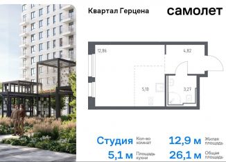 Квартира на продажу студия, 26.1 м2, Москва, жилой комплекс Квартал Герцена, к1, метро Зябликово