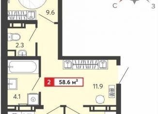 Продам двухкомнатную квартиру, 58.6 м2, Пензенская область, Алая улица, с74