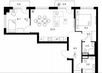 Продажа двухкомнатной квартиры, 59.5 м2, Москва, метро Мичуринский проспект