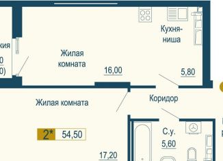 Продам двухкомнатную квартиру, 54.5 м2, Екатеринбург, Верх-Исетский район