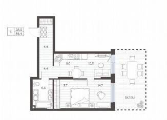 Продается 2-ком. квартира, 54.3 м2, Дербент