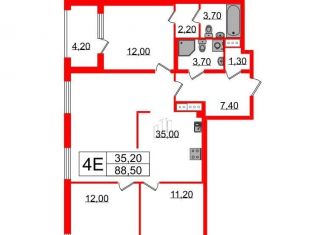 Трехкомнатная квартира на продажу, 88.5 м2, Санкт-Петербург, улица Шостаковича, 3к1