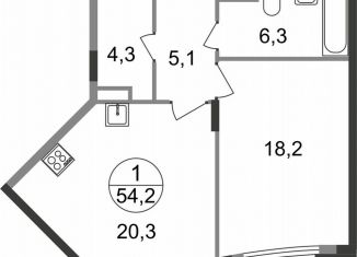 Продам 1-ком. квартиру, 54.2 м2, Московская область