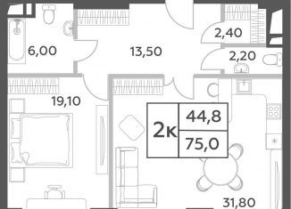 Продаю 2-комнатную квартиру, 74.3 м2, Москва, проспект Генерала Дорохова, вл1к1, ЖК Вилл Тауэрс