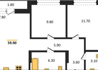 Продажа двухкомнатной квартиры, 60.1 м2, Новосибирск, улица Аэропорт, 88, ЖК Авиатор