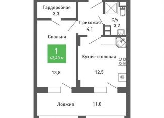 Однокомнатная квартира на продажу, 42.2 м2, Воронеж, Железнодорожный район