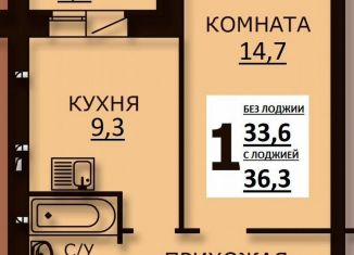 Продается 1-ком. квартира, 36.3 м2, деревня Кочедыково, Лесная улица