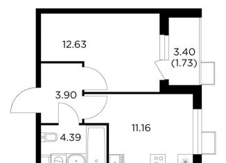 Однокомнатная квартира на продажу, 33.8 м2, Московская область