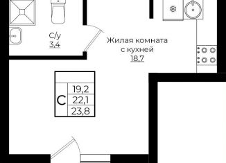 Продам квартиру студию, 23.8 м2, Краснодар, жилой комплекс Европа Клубный Квартал 6, лит7