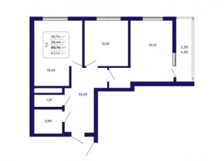 Продается 2-комнатная квартира, 60.7 м2, Уфа, Ленинский район