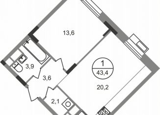 Продается 1-ком. квартира, 43.4 м2, Московская область