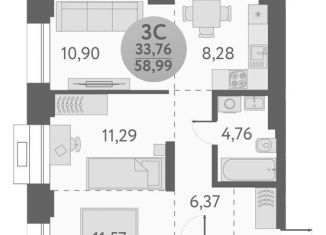 Продаю 3-ком. квартиру, 59 м2, Новосибирск