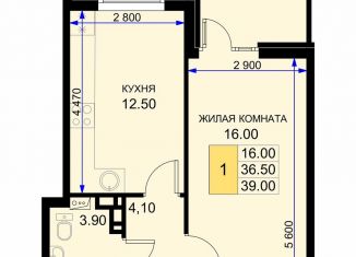 Однокомнатная квартира на продажу, 39 м2, поселок Южный, Екатерининская улица, 5к2