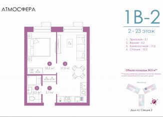 Продается однокомнатная квартира, 34 м2, Астрахань, улица Бехтерева, 12/4