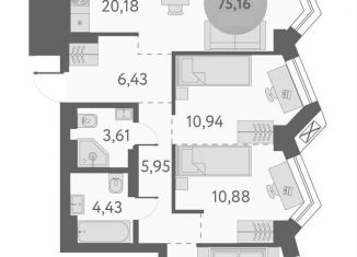 Продажа четырехкомнатной квартиры, 75.2 м2, Новосибирск