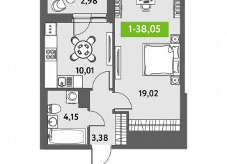 Продается 1-ком. квартира, 38.1 м2, Санкт-Петербург, Московский район