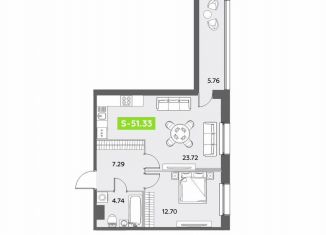 Продаю 1-ком. квартиру, 51.3 м2, Санкт-Петербург, Московский район