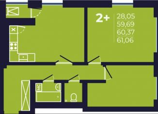 Продается 2-комнатная квартира, 60.4 м2, Уфа, Ленинский район