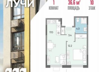 Продается 1-ком. квартира, 36.6 м2, Москва