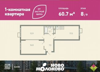 2-комнатная квартира на продажу, 60.7 м2, село Молоково, жилой комплекс Ново-Молоково, 13