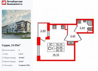 Продажа квартиры студии, 25 м2, Санкт-Петербург, метро Звёздная