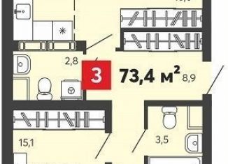 Продаю 3-ком. квартиру, 73.4 м2, село Засечное, Светлая улица, с77