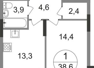 Однокомнатная квартира на продажу, 38.6 м2, деревня Рассказовка, 2-я Боровская улица, 1