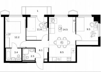 Продажа трехкомнатной квартиры, 69.3 м2, Москва, метро Ховрино