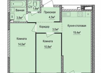 Продажа двухкомнатной квартиры, 57.1 м2, Ижевск, Устиновский район, улица Новаторов, 1