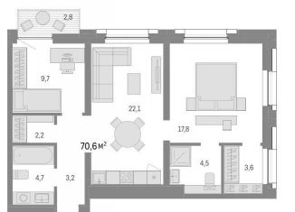 Продам 3-ком. квартиру, 70.6 м2, Новосибирск