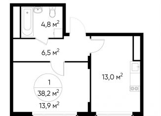 Продаю 1-ком. квартиру, 38.2 м2, деревня Рассказовка, деревня Рассказовка, 1