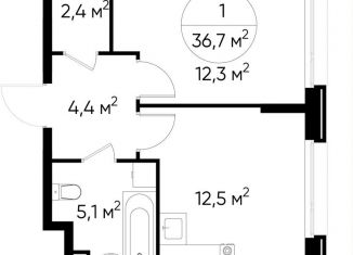 Продается однокомнатная квартира, 36.7 м2, деревня Рассказовка, деревня Рассказовка, 1