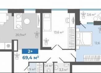 Продается двухкомнатная квартира, 69.4 м2, Тюмень, Калининский округ, Интернациональная улица, 197А