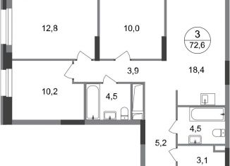 Продам 3-ком. квартиру, 72.6 м2, Московский, ЖК Первый Московский